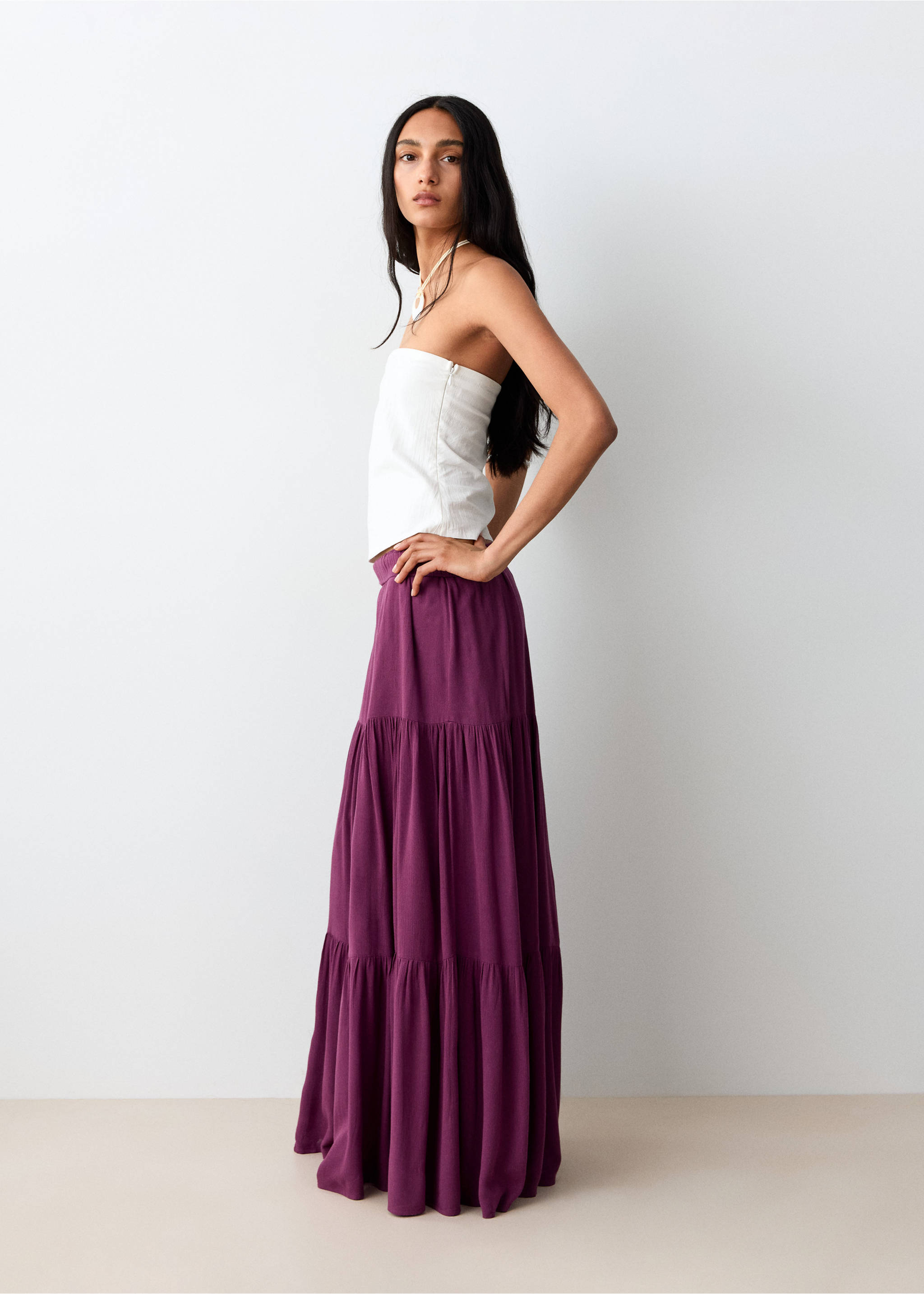 Flowy panel skirt - Details of the article 1, Lilac. Ref: 27078649-00.