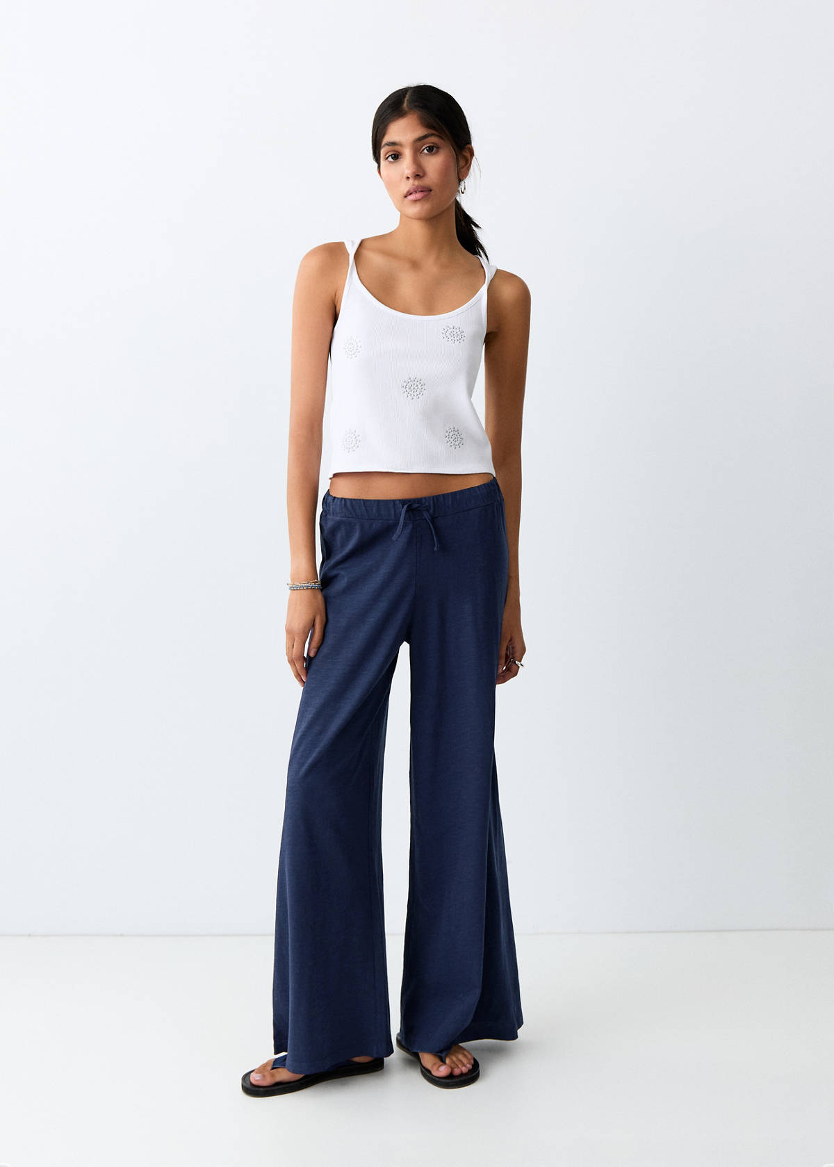 100% straight-fit cotton trousers — Navy