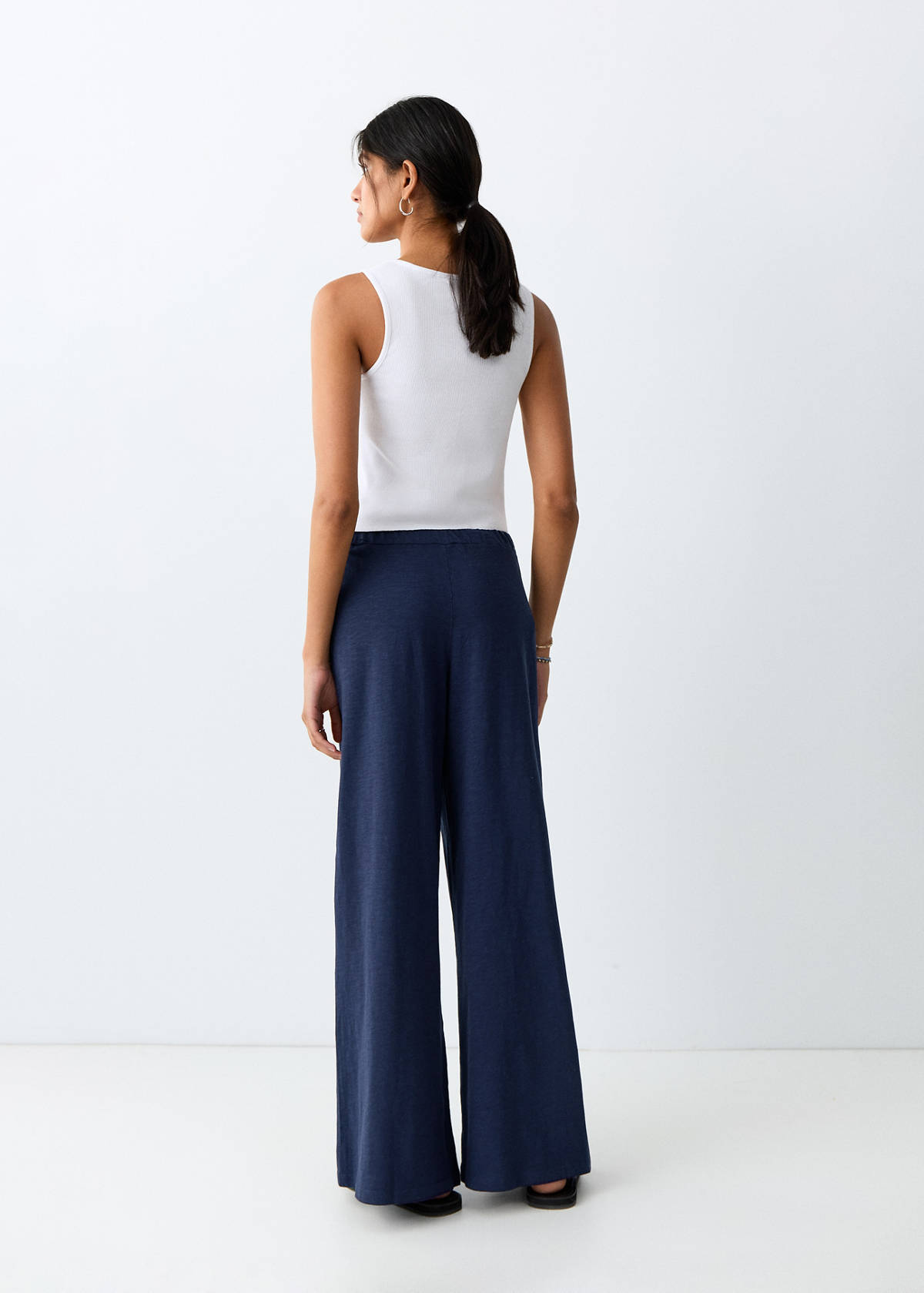 100% straight-fit cotton trousers — Navy