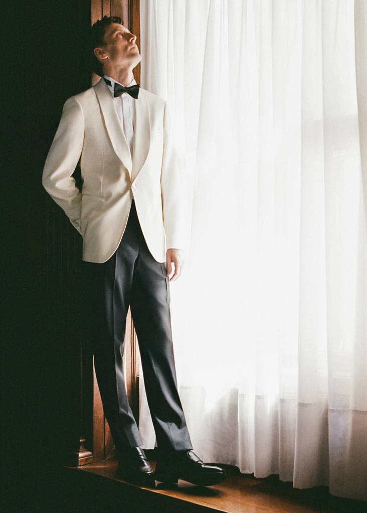 Slim-fit tuxedo suit trousers — Black