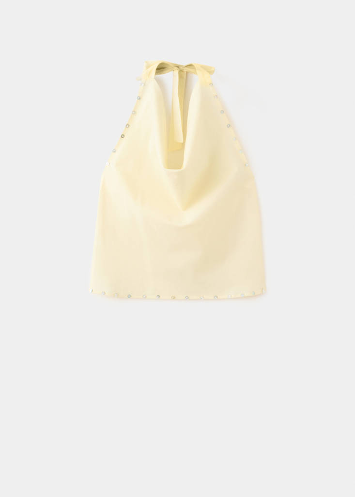 Halter neck button top — Pastel Yellow
