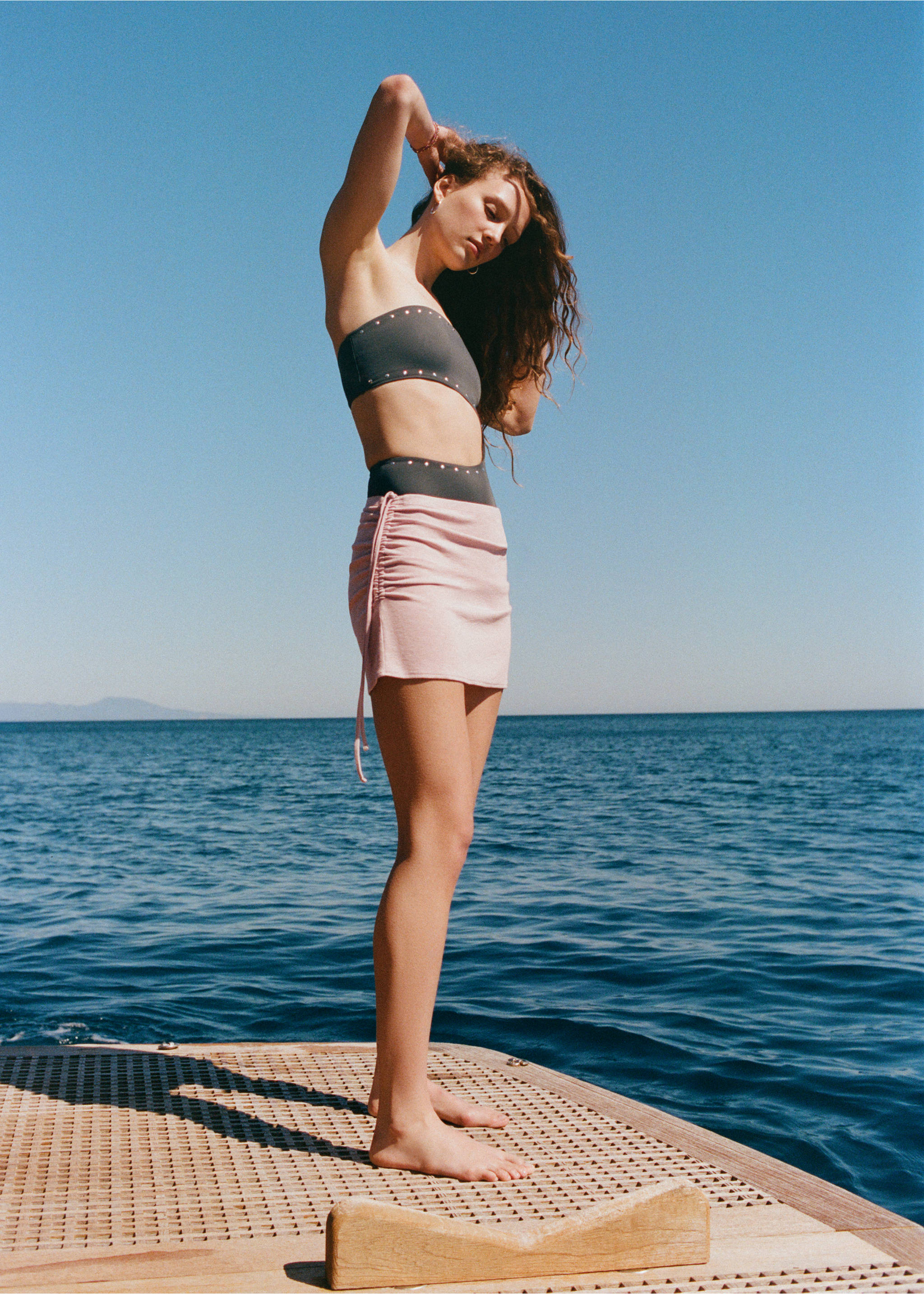 Cotton skirt with side ties - Details of the article 5, Pale Pink. Ref: 27078660-00.