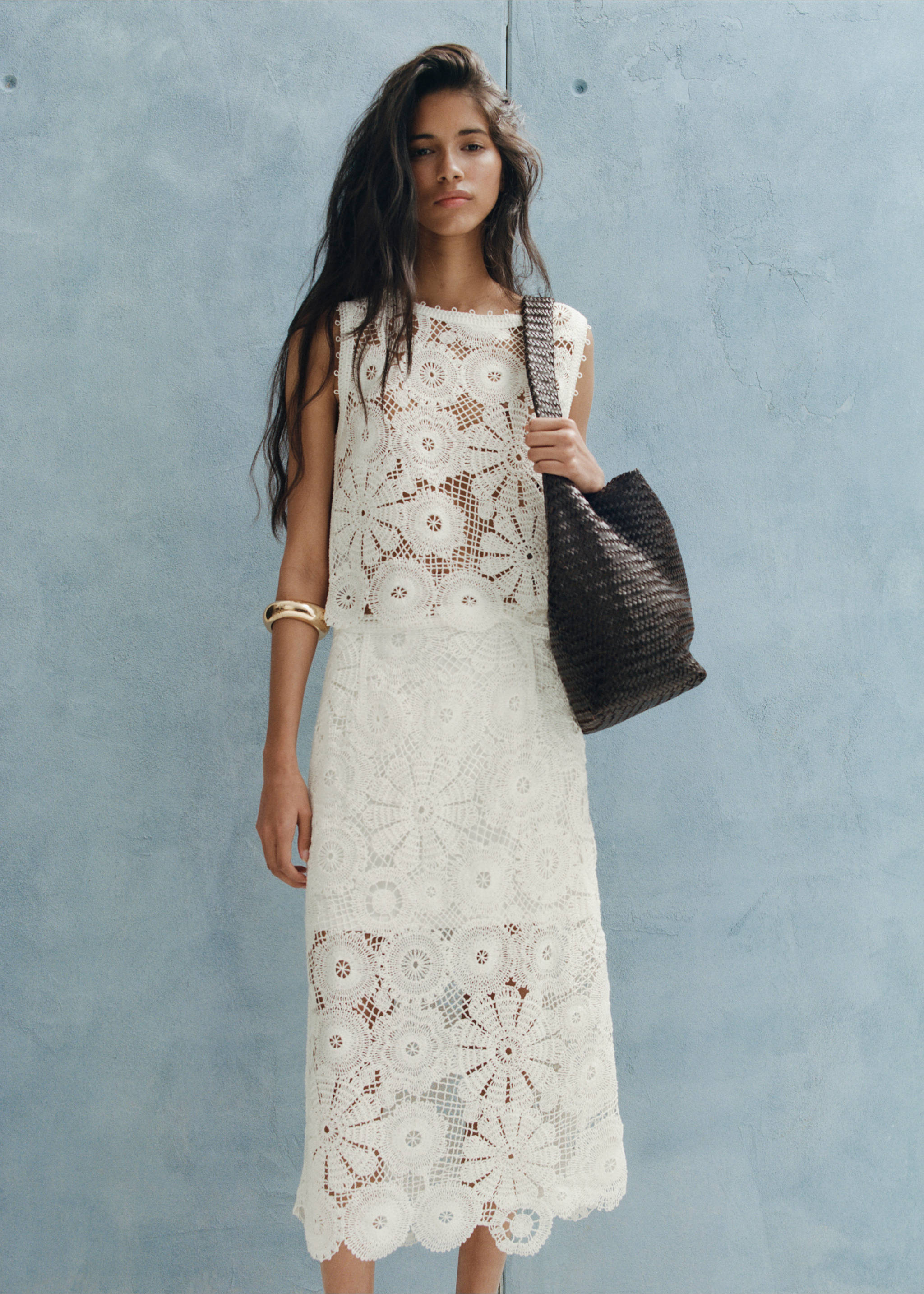 Crochet midi skirt - Details of the article 1, Off White. Ref: 27079055-00.