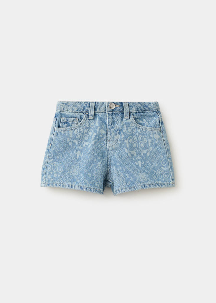 Printed denim shorts — Light Blue