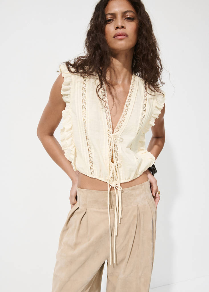 Cotton ruffled lace blouse