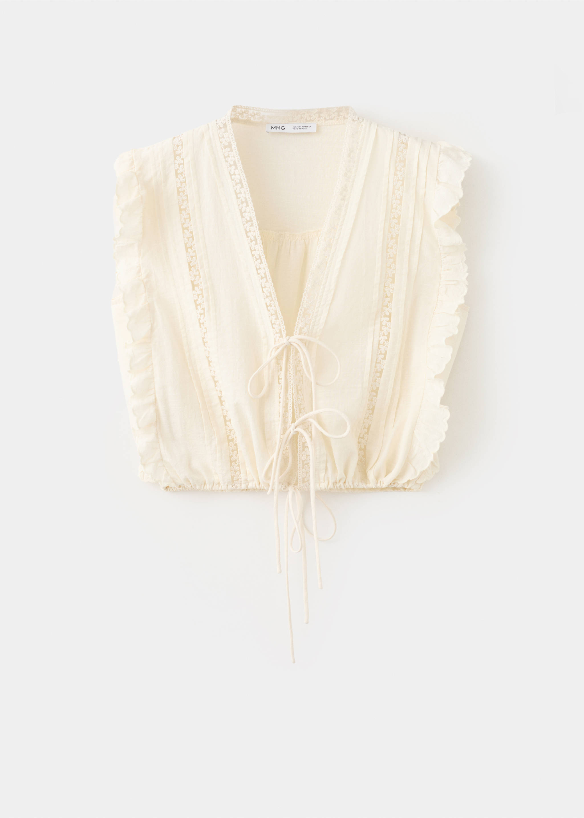 Cotton ruffled lace blouse - Article without model, Ecru. Ref: 27079061-00.