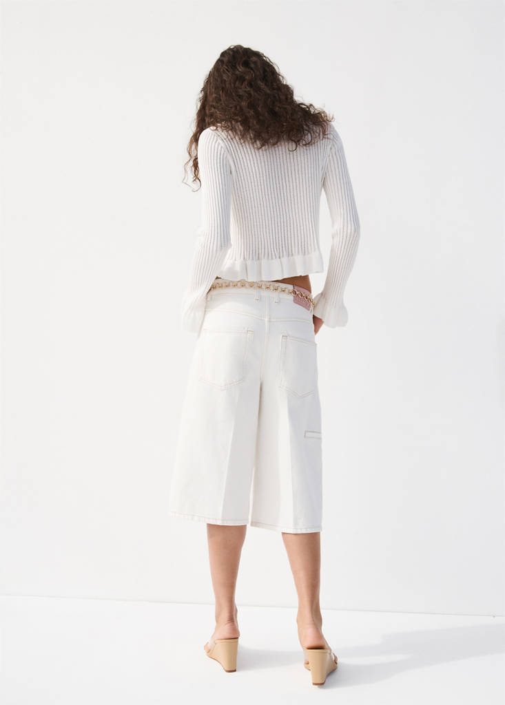 Knitted cardigan with ties — Ecru