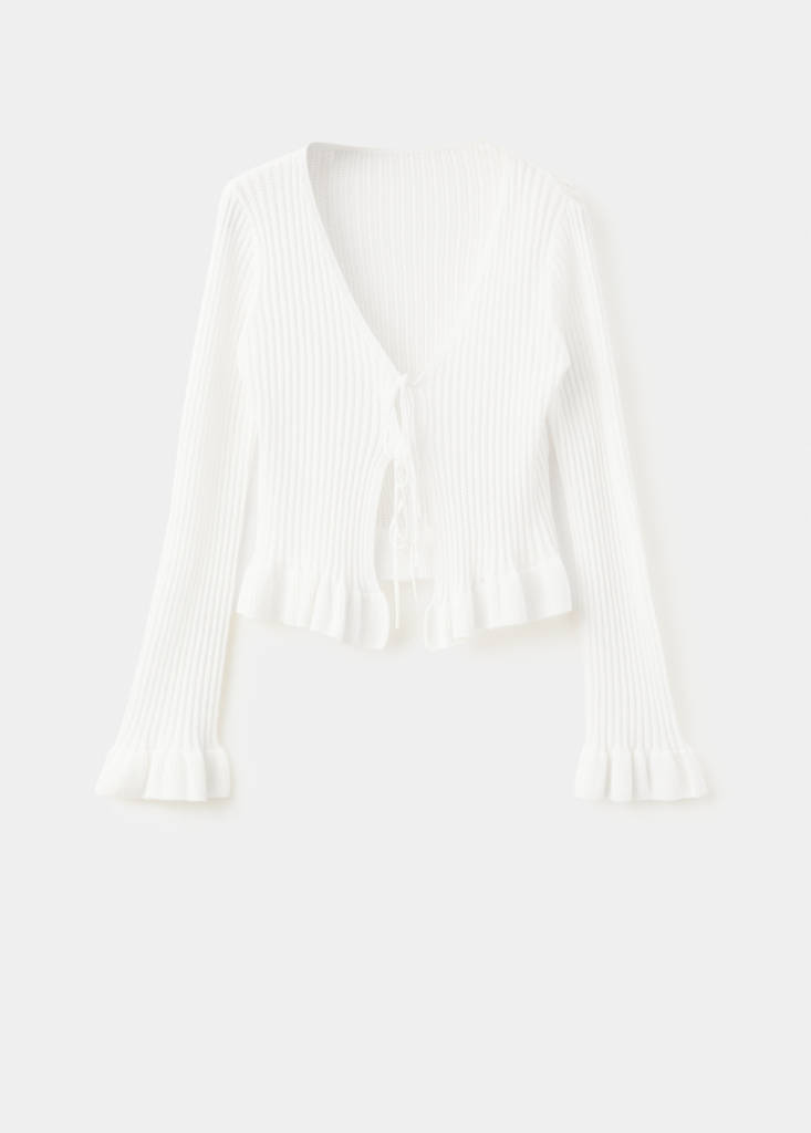 Knitted cardigan with ties — Ecru