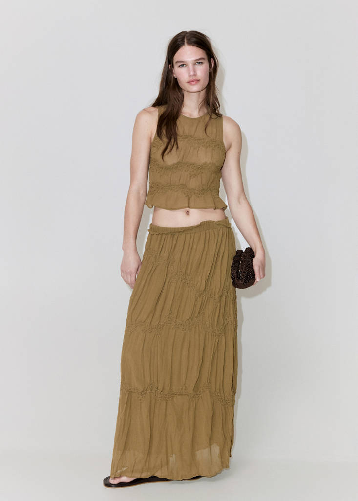 Gathered skirt with bead embellishment — Brown