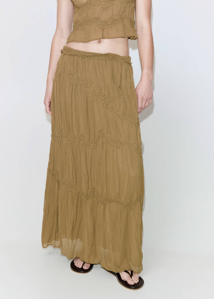 Gathered skirt with bead embellishment — Brown