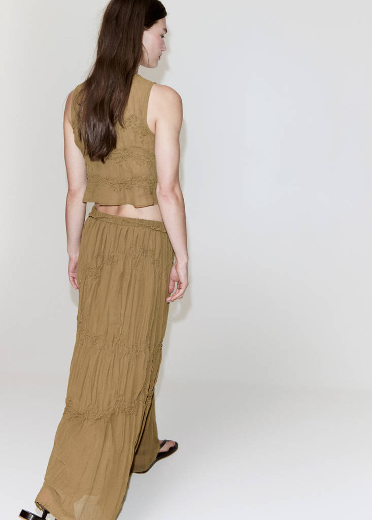 Gathered skirt with bead embellishment — Brown