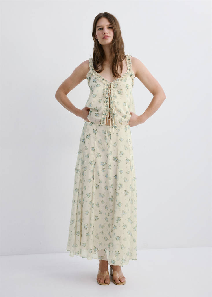 Floral godet skirt — Off White
