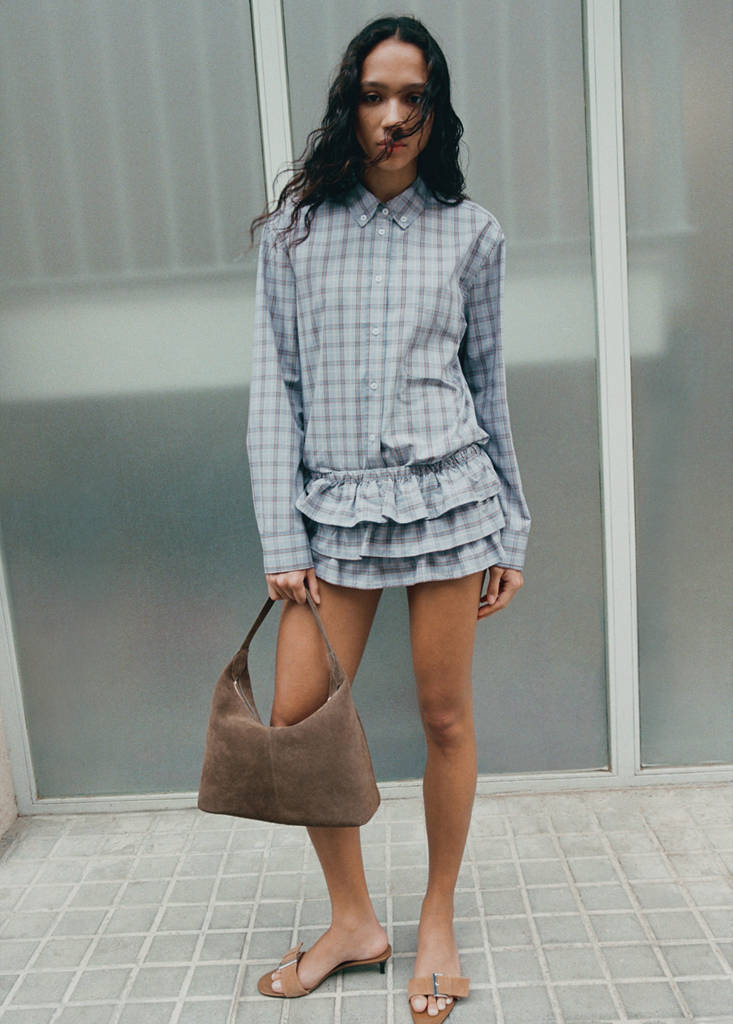 Ruffled checked mini shorts — Blue