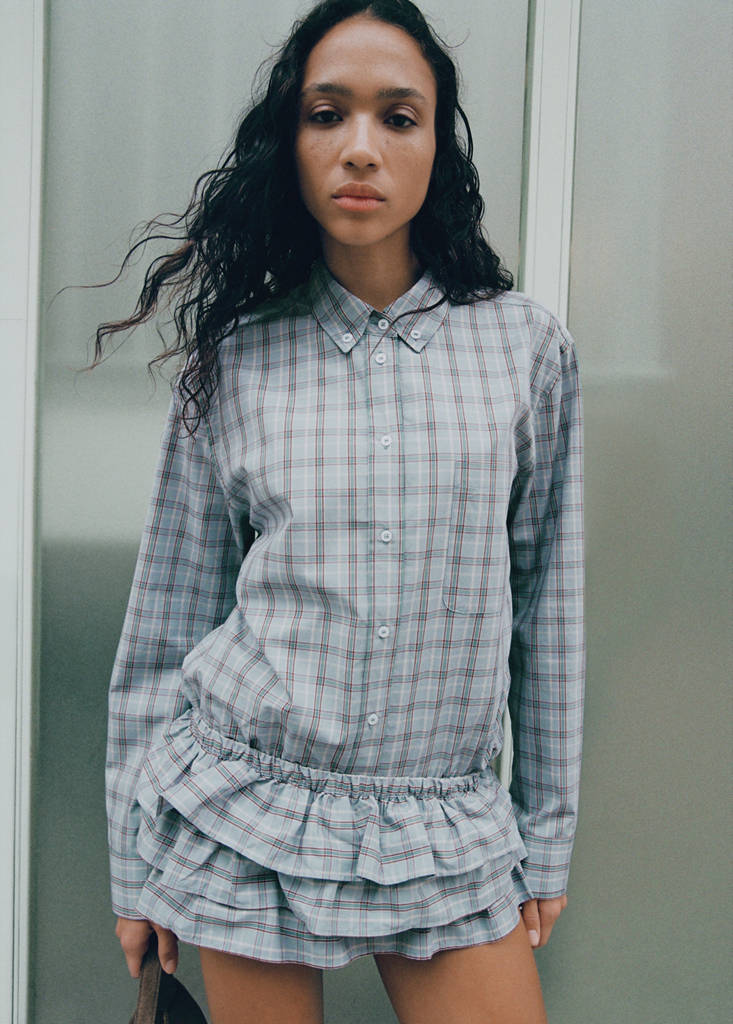 Ruffled checked mini shorts — Blue