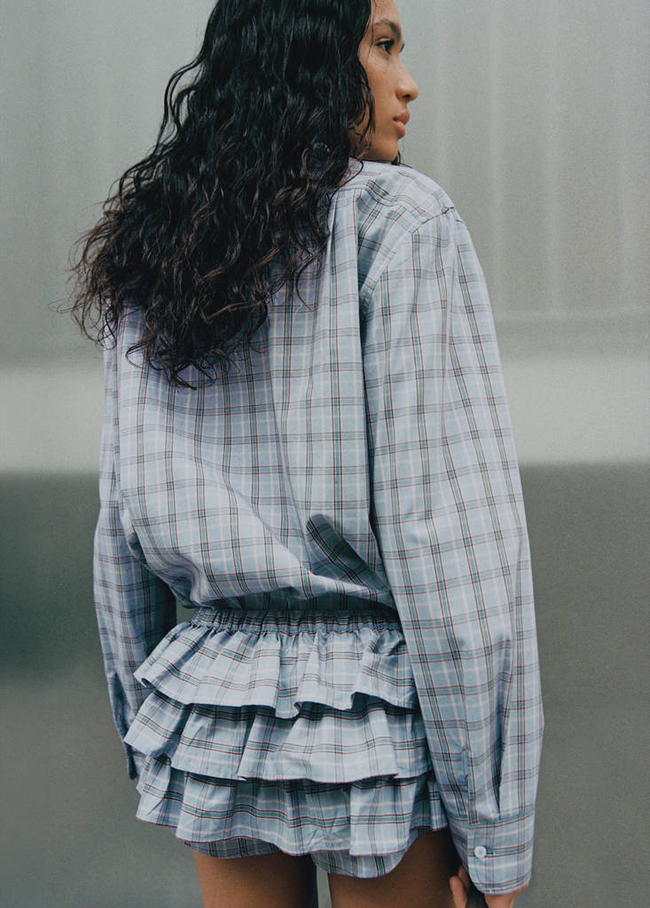 Ruffled checked mini shorts — Blue