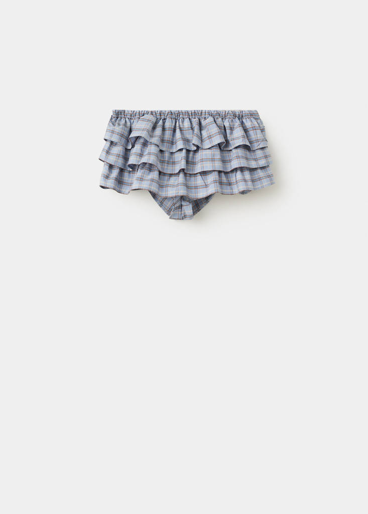 Ruffled checked mini shorts — Blue