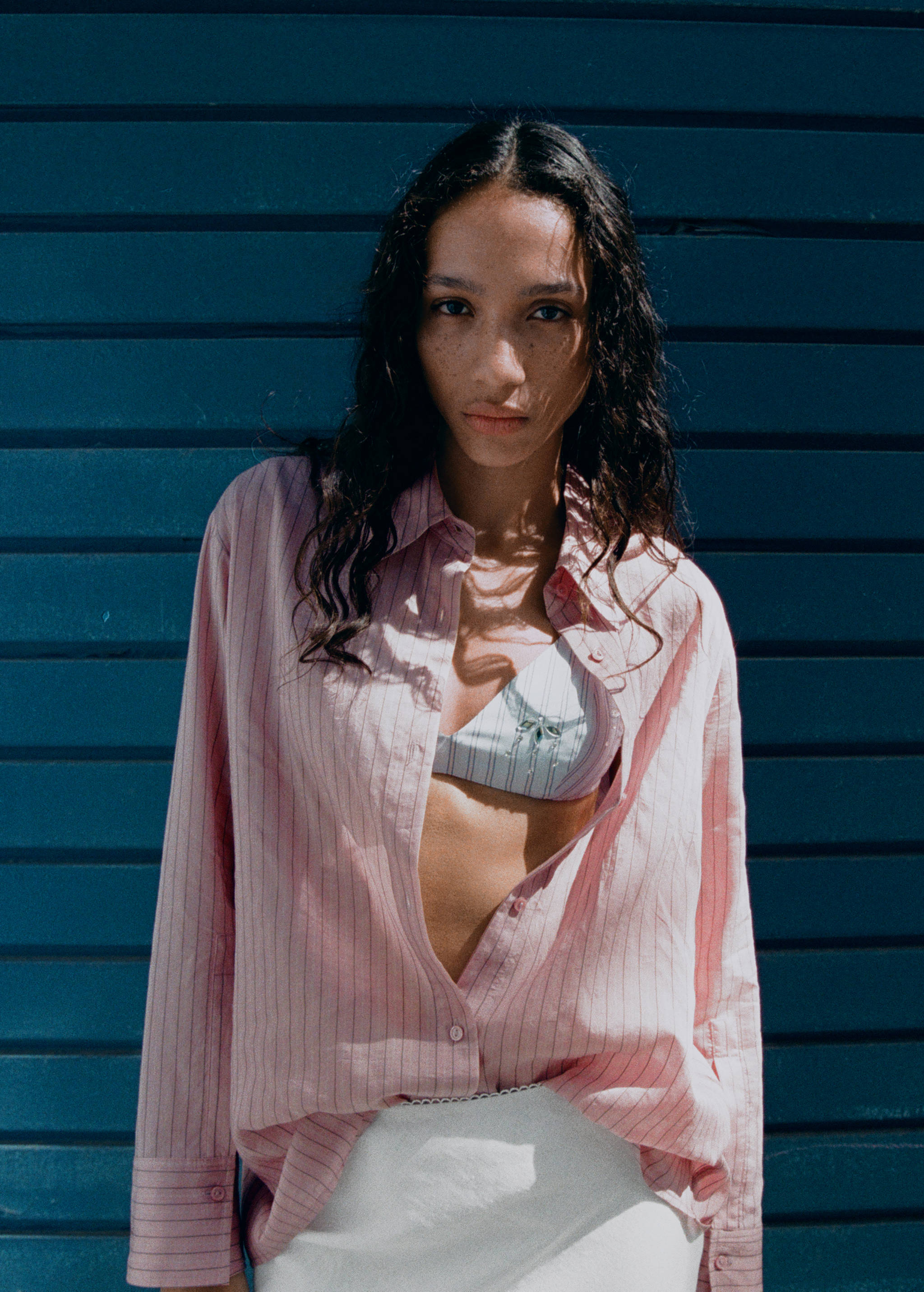 Linen skirt with lace details - General plane