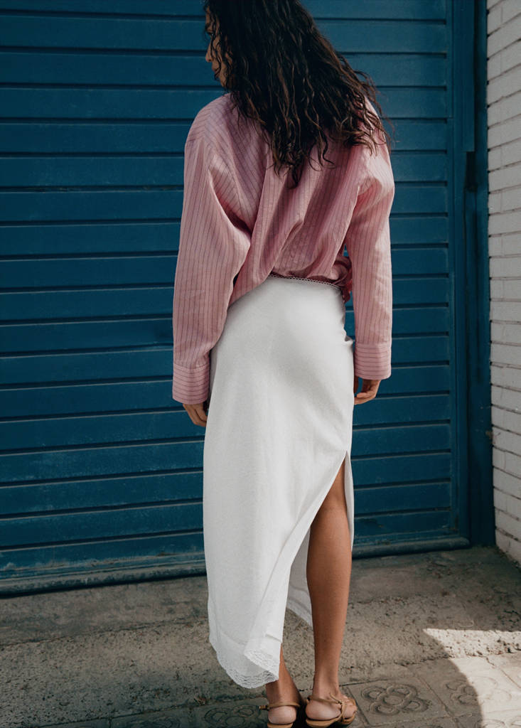 Linen skirt with lace details — Off White