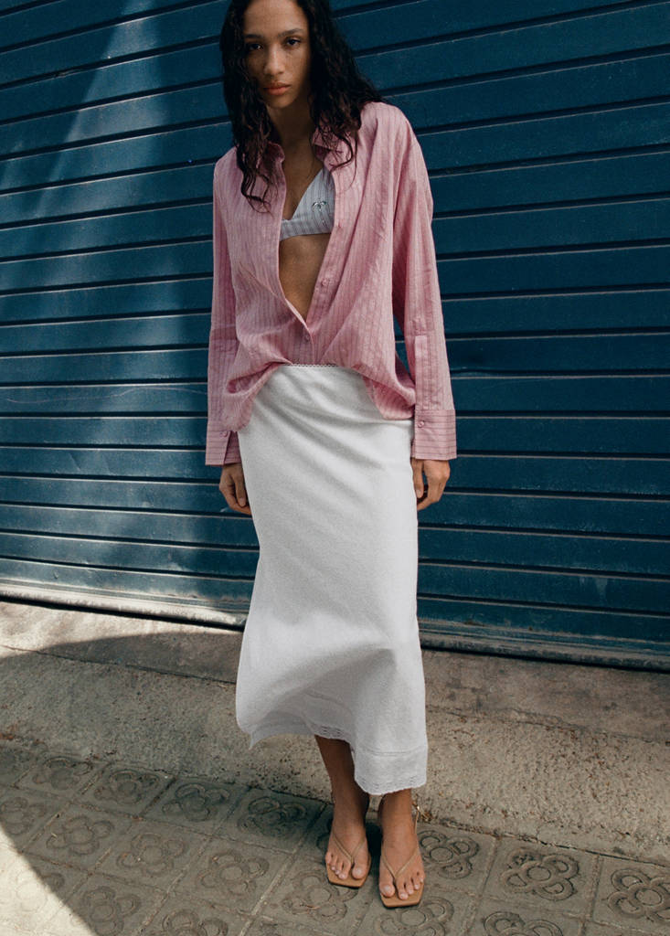Linen skirt with lace details — Off White