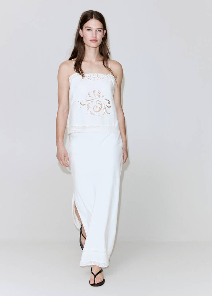 Linen skirt with lace details — Off White