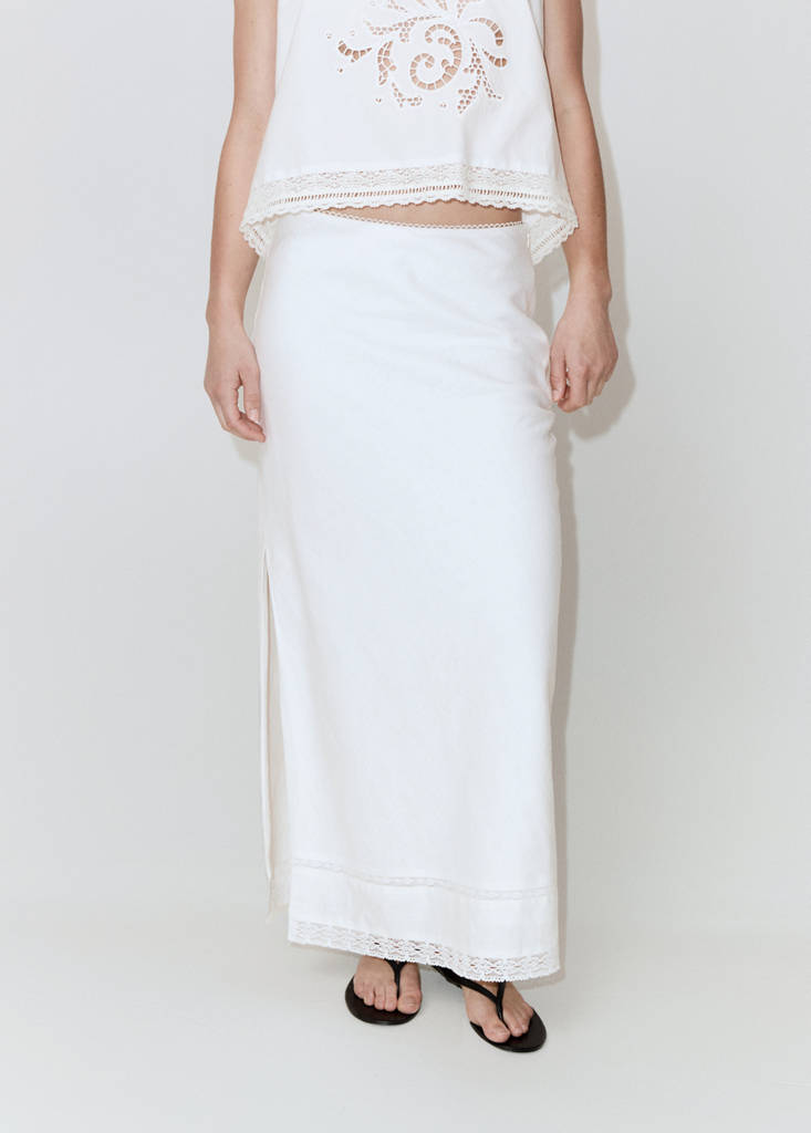 Linen skirt with lace details — Off White