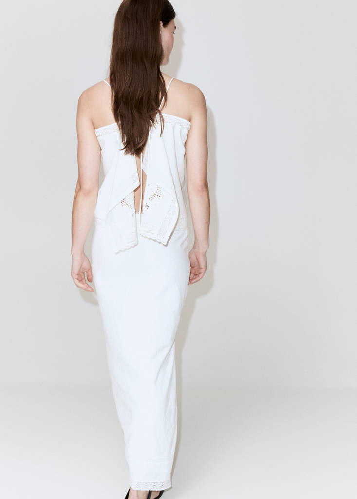 Linen skirt with lace details — Off White