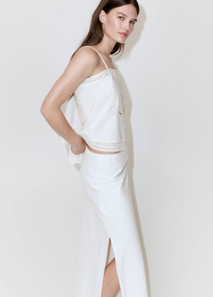 Linen skirt with lace details — Off White