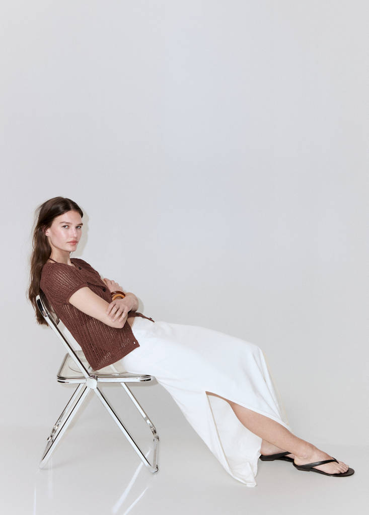Linen skirt with lace details — Off White