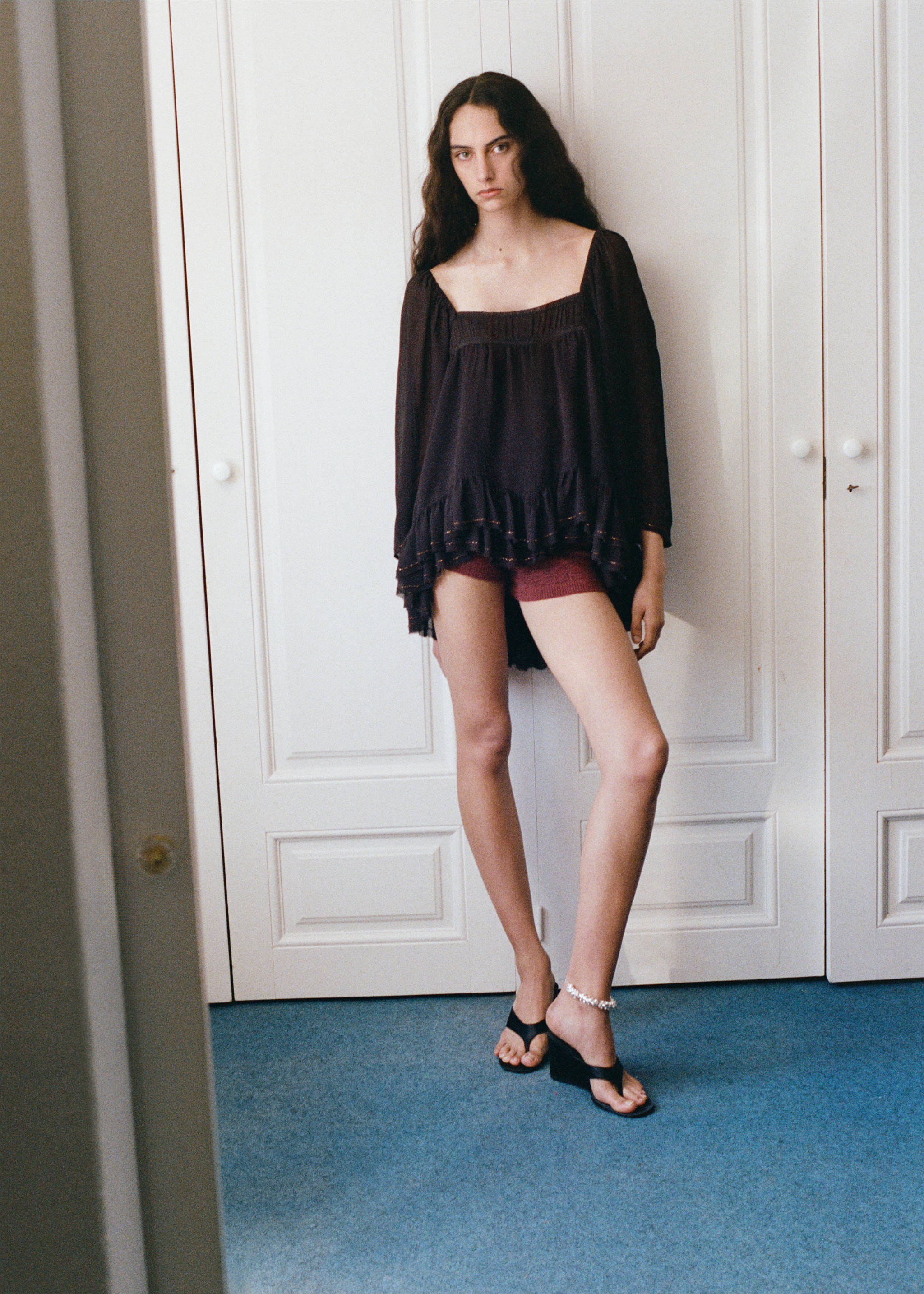 Beaded ruffle blouse - General plane, Brown. Ref: 27079070-00.