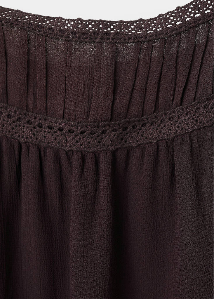 Ruffled blouse with bead embellishments — Brown