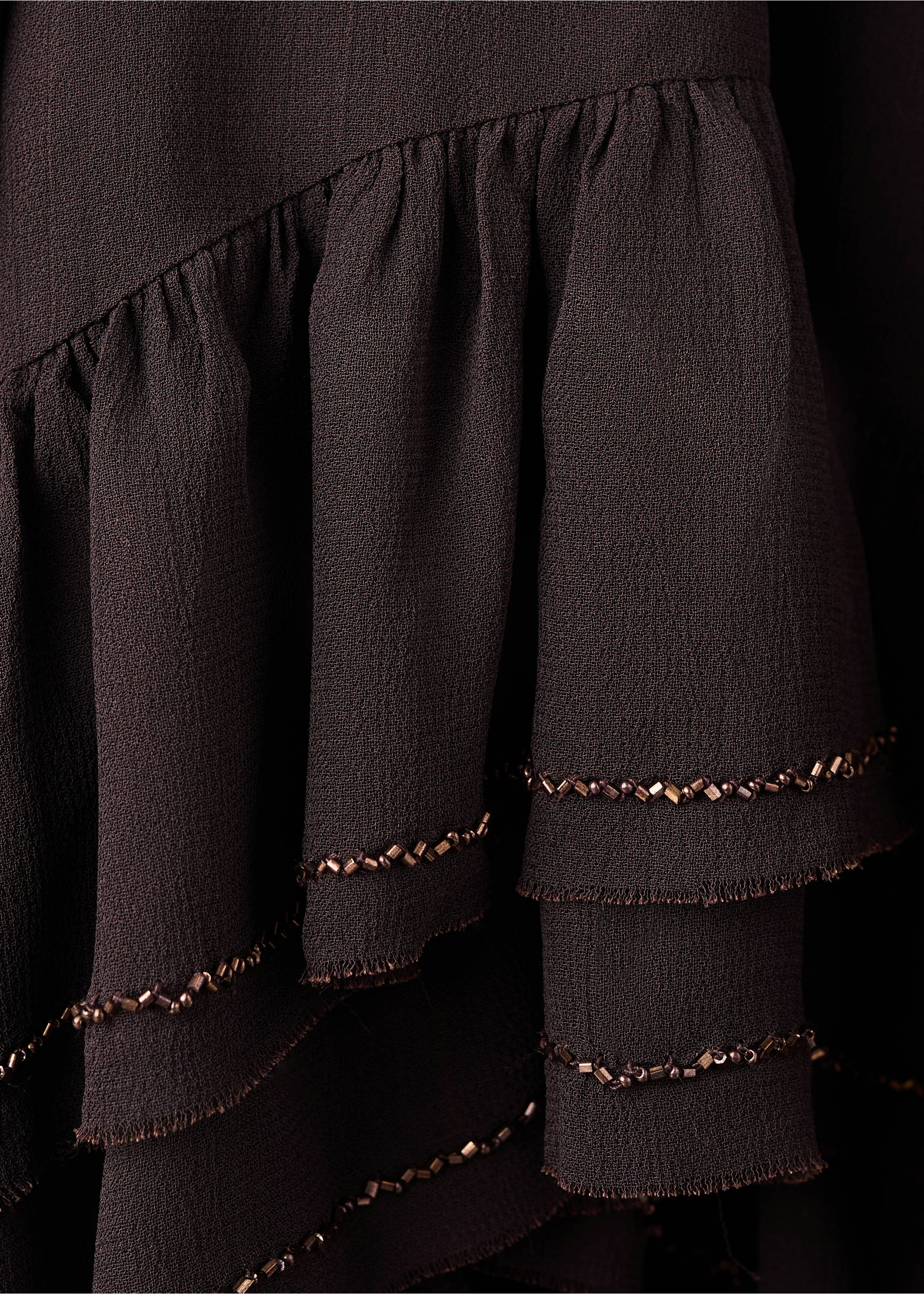 Beaded ruffle blouse - Details of the article 0, Brown. Ref: 27079070-00.