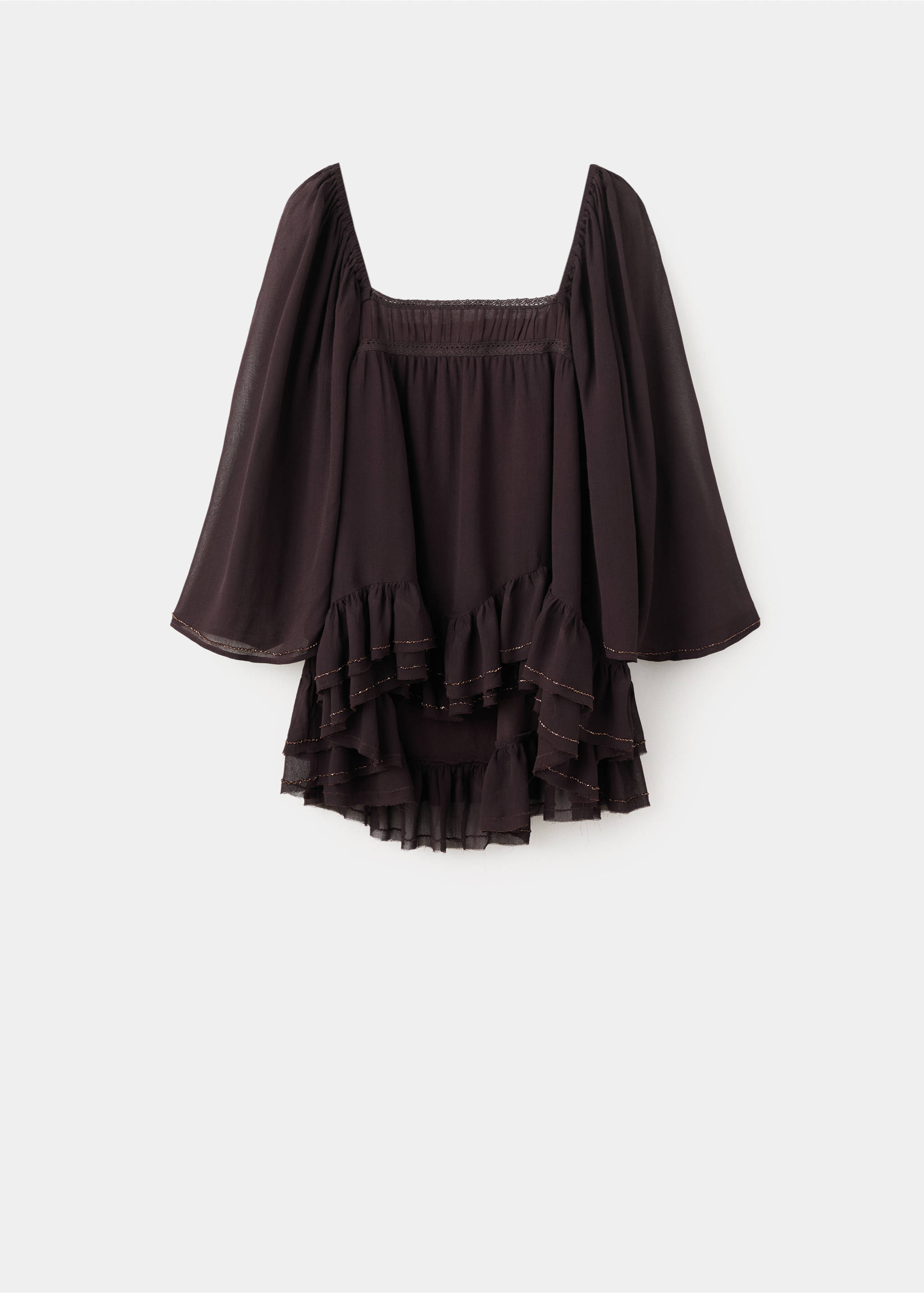 Ruffled blouse with bead embellishments - Article without model, Brown. Ref: 27079070-00.