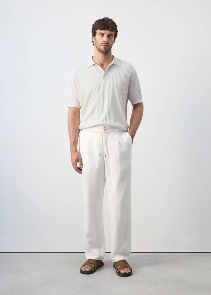 Relaxed fit lyocell linen trousers — White