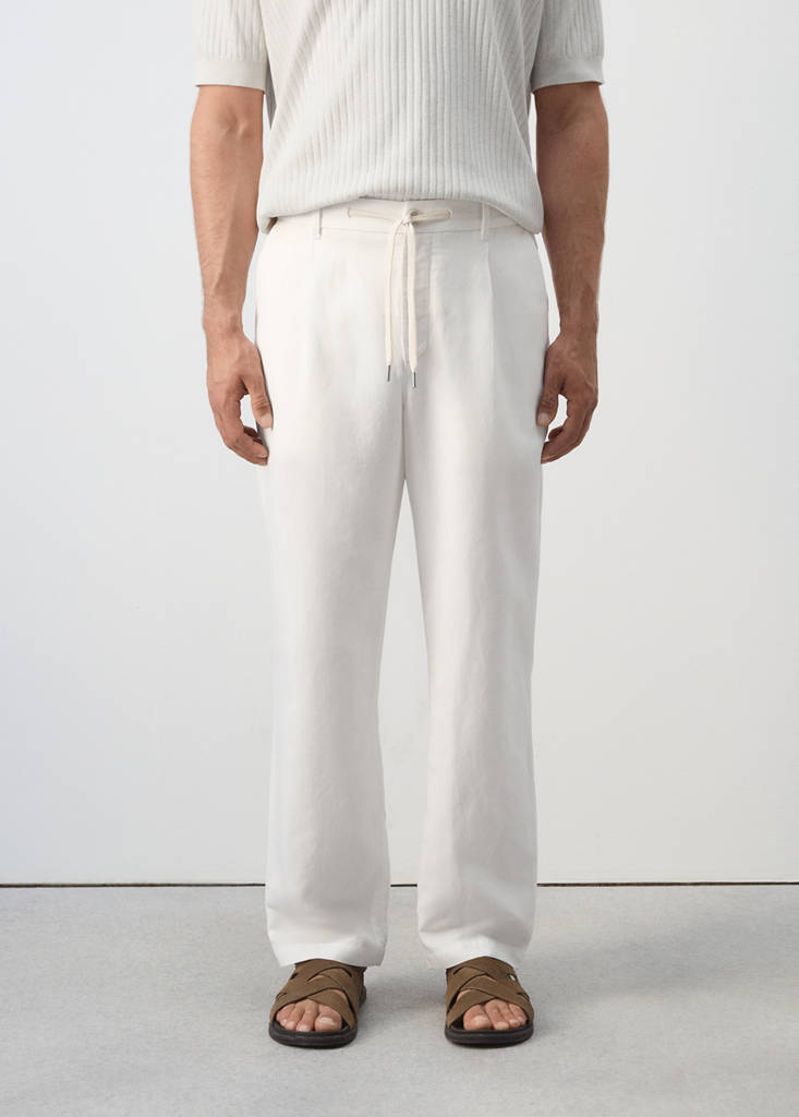 Relaxed fit lyocell linen trousers — White