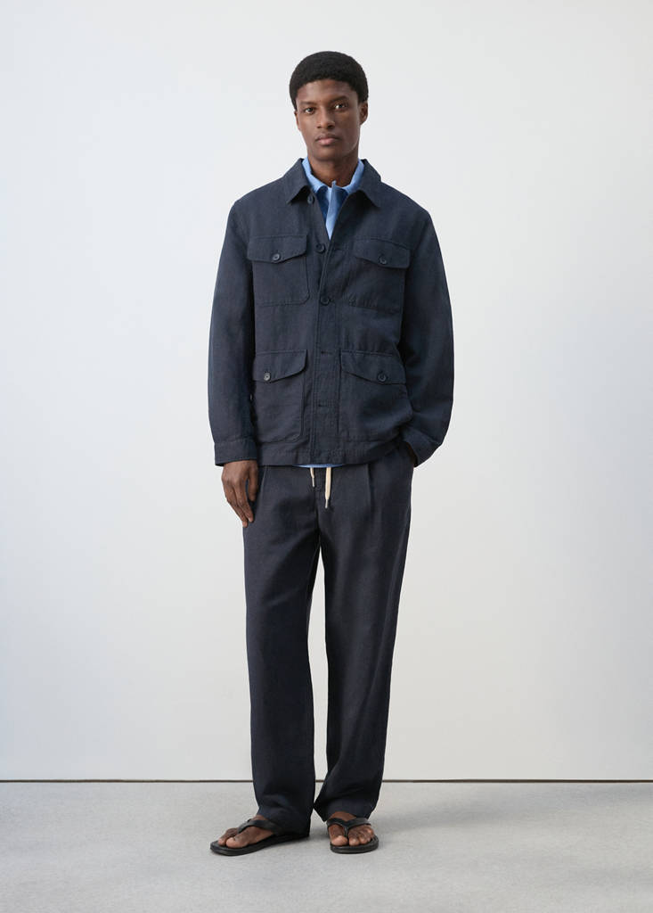 Relaxed fit lyocell linen trousers — Navy