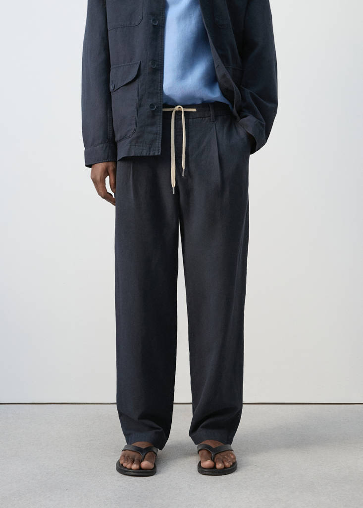 Relaxed fit lyocell linen trousers — Navy