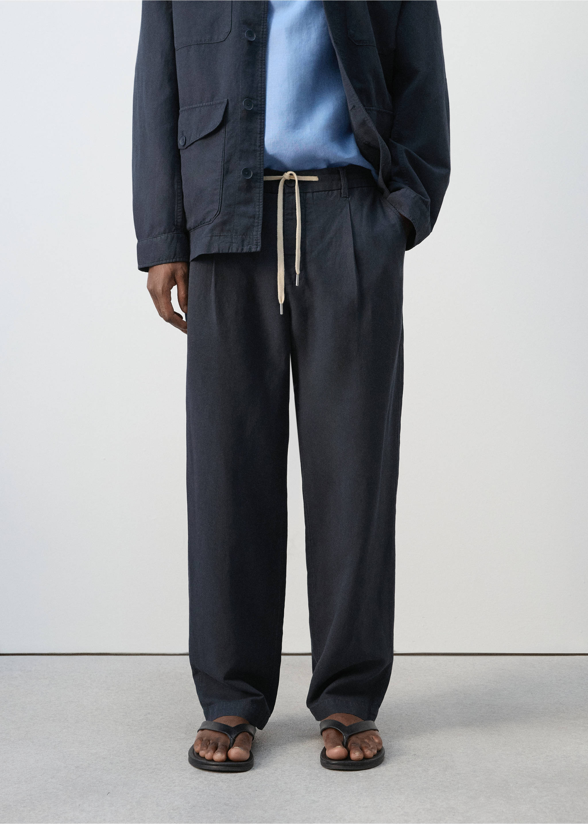 Pantalón lyocell lino regular fit - Plano medio, Azul marino. Ref: 27079205-00.