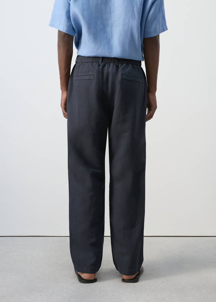 Relaxed fit lyocell linen trousers — Navy