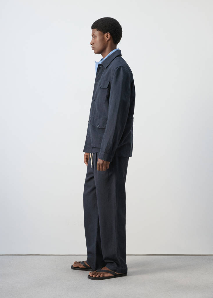 Relaxed fit lyocell linen trousers — Navy