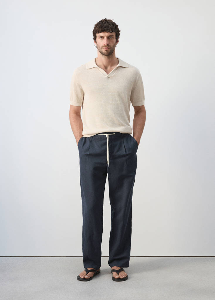 Relaxed fit lyocell linen trousers — Navy