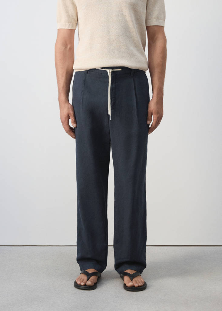 Relaxed fit lyocell linen trousers — Navy