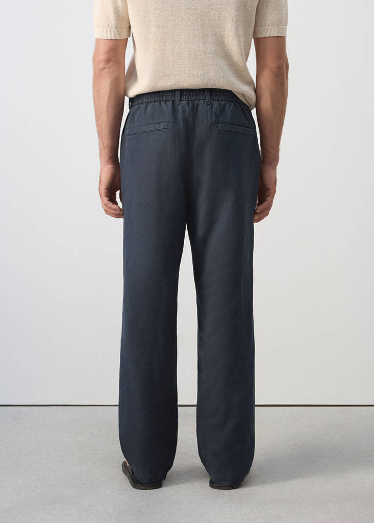 Relaxed fit lyocell linen trousers — Navy