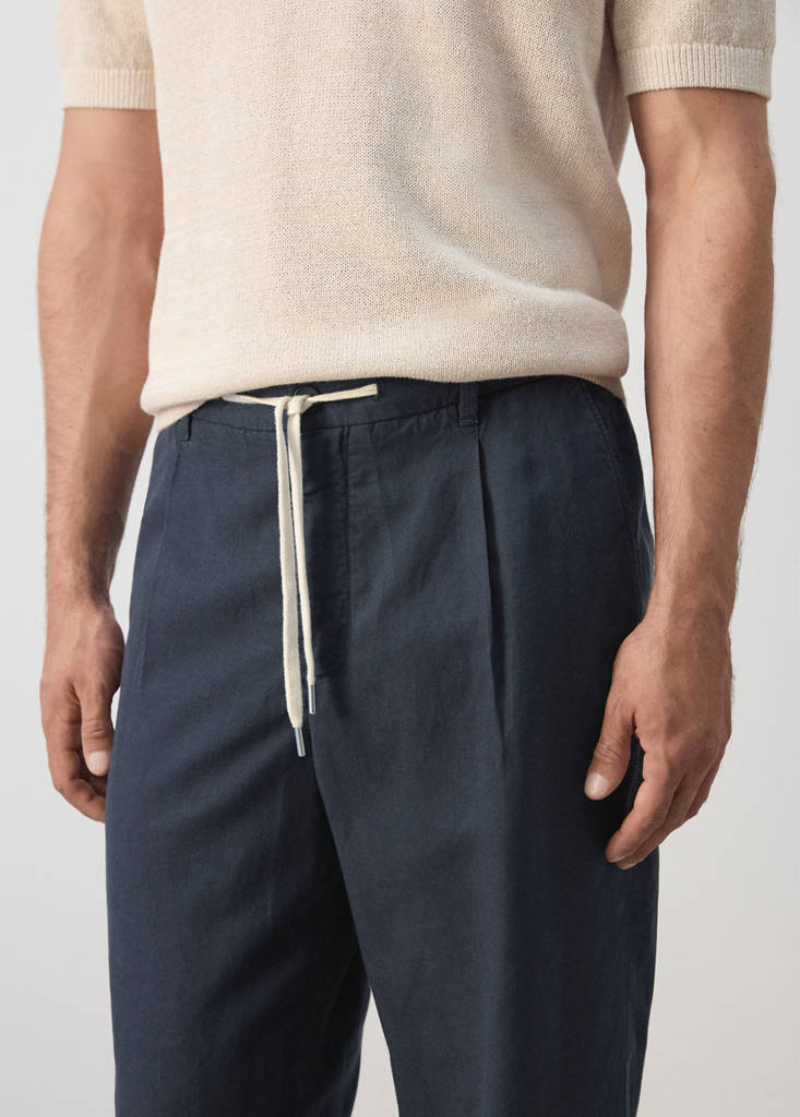 Relaxed fit lyocell linen trousers — Navy