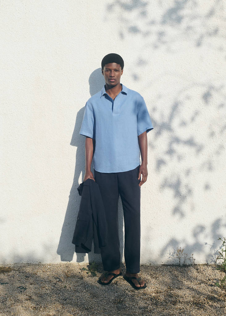 Relaxed fit lyocell linen trousers — Navy