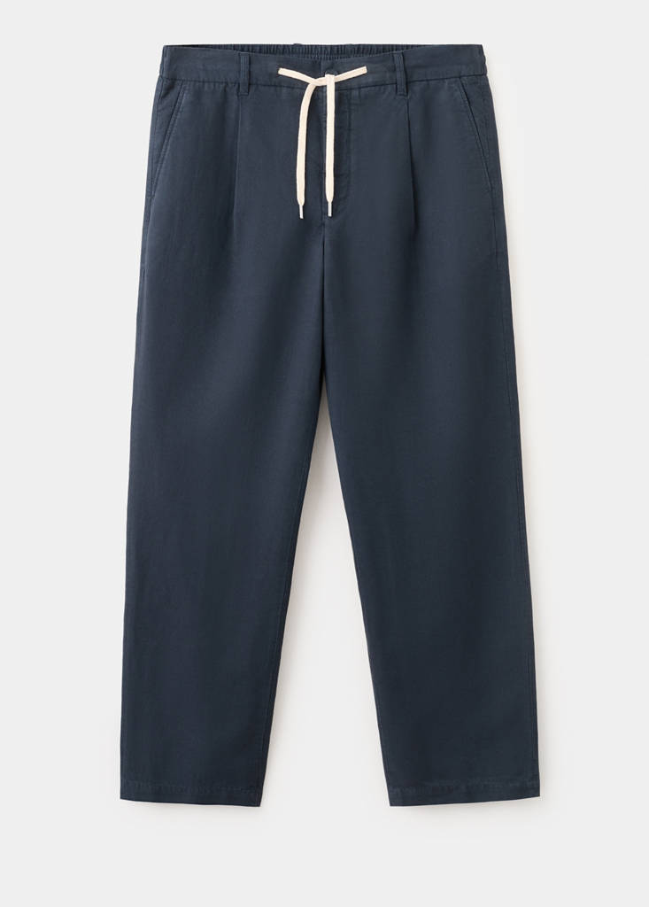 Relaxed fit lyocell linen trousers — Navy