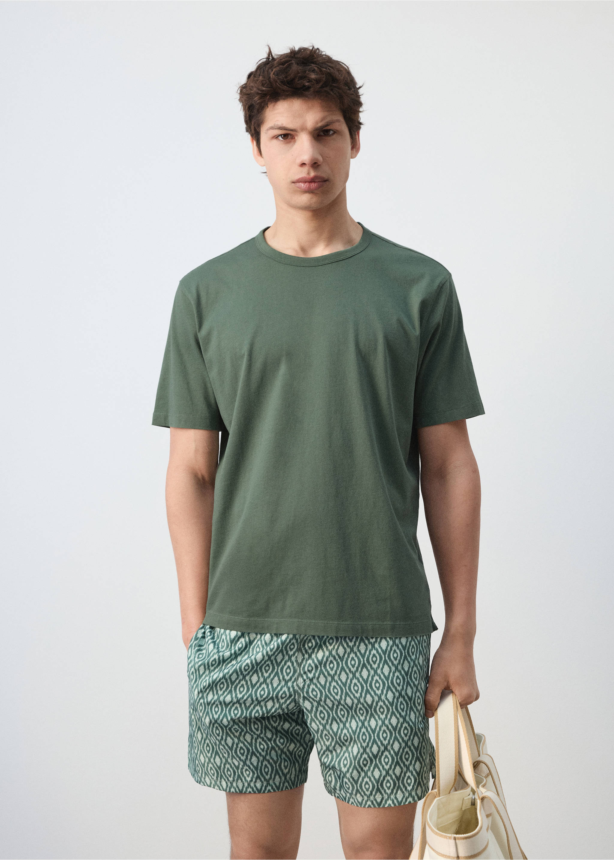 Short-sleeved cotton t-shirt - Medium plane, Green. Ref: 27079207-00.