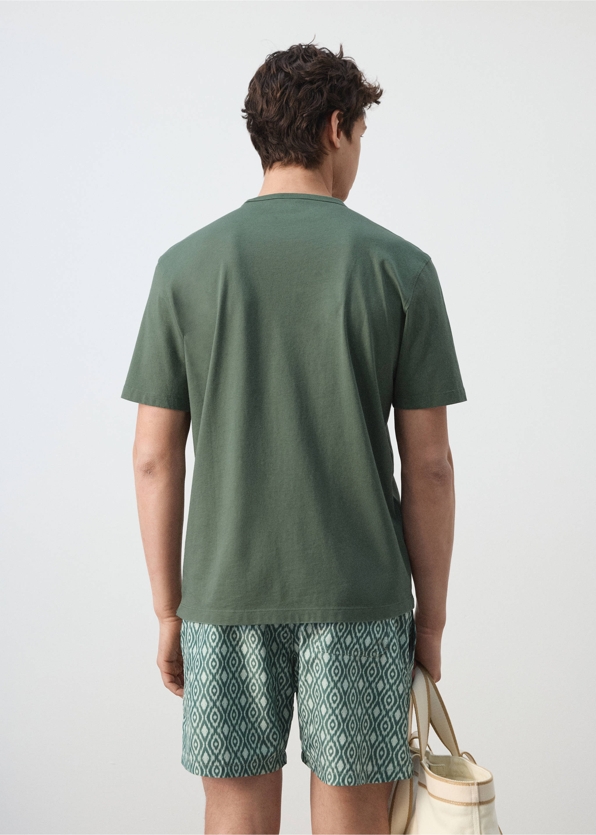 Short-sleeved cotton t-shirt - Reverse of the article, Green. Ref: 27079207-00.