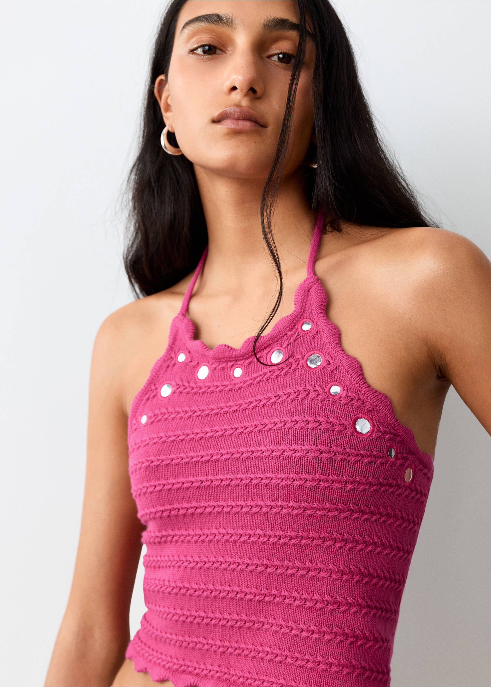 Crochet top mirrors - Details of the article 1, Pink. Ref: 27079209-00.