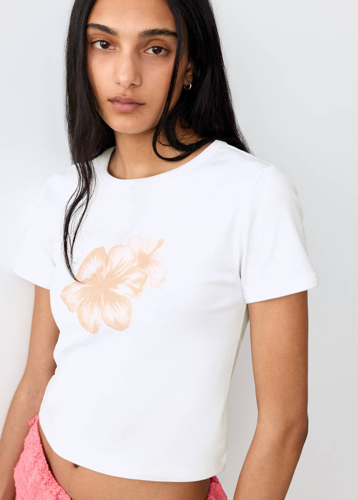 Floral-print cotton t-shirt — Off White