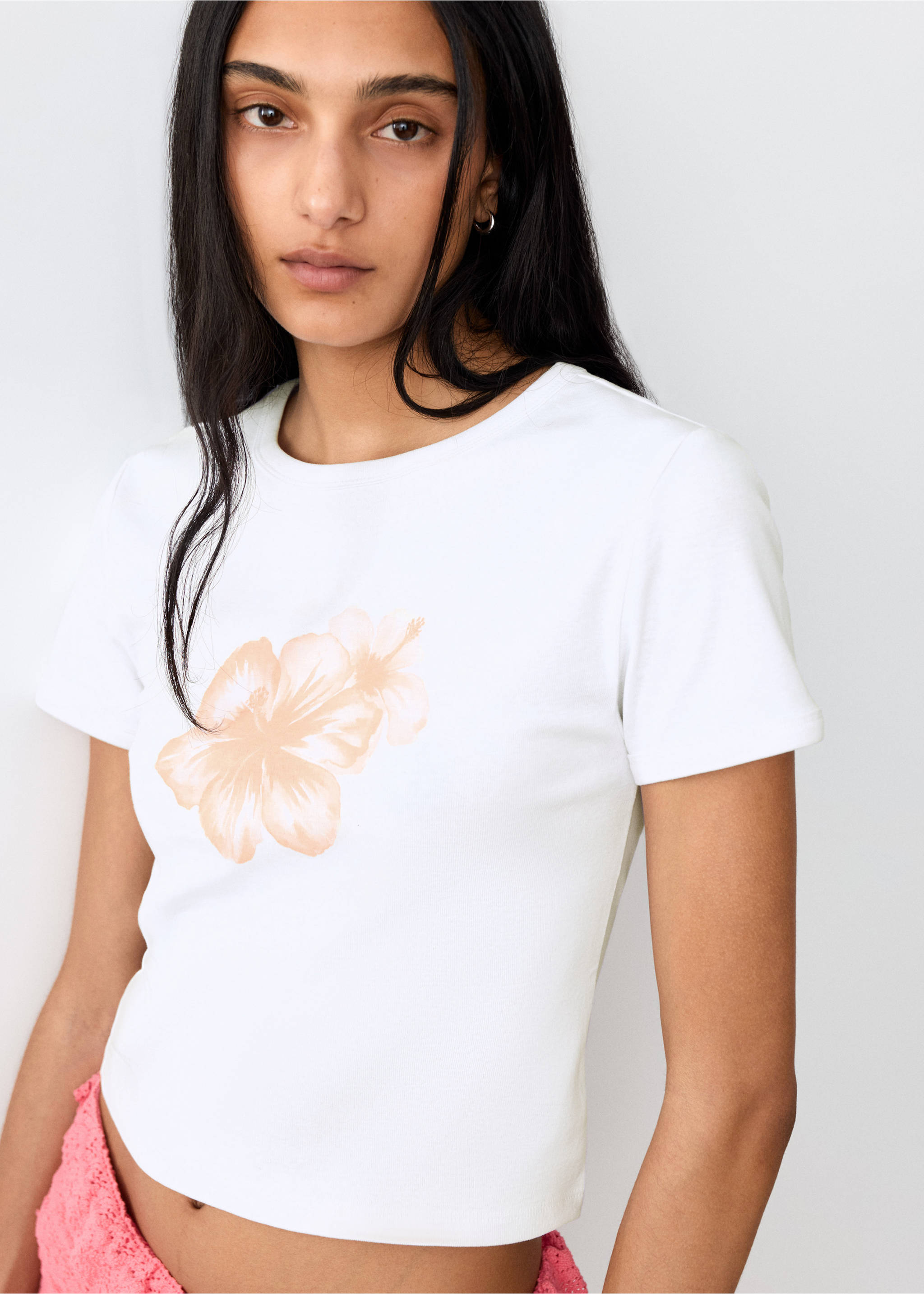Floral-print cotton t-shirt - Details of the article 1, Off White. Ref: 27079210-00.